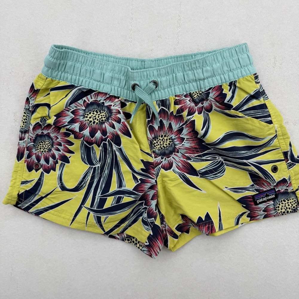 Patagonia Shorts Girl's Medium Costa Rica Floral Yellow Kids Baggies Trunks
